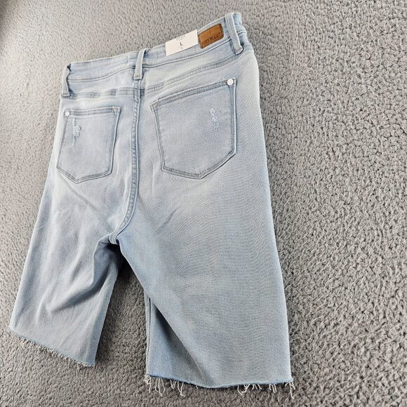 Judy Blue Shorts Womens Large Light Blue High Waist Distressed‎ Denim Raw Hem - Picture 16 of 16